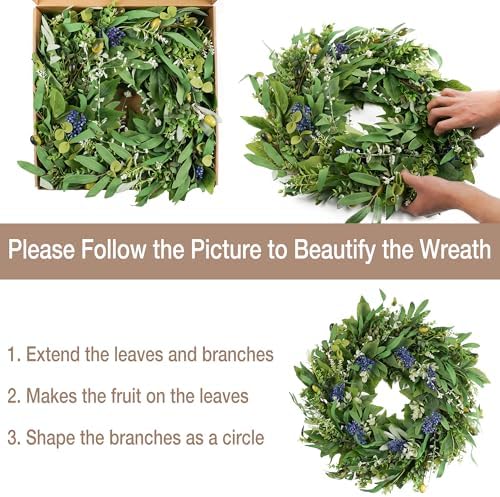22 Inch Door Wreath with Eucalyptus Olive Leaves