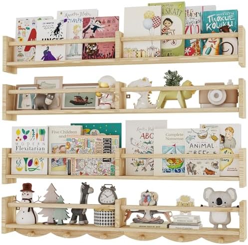 34 Inch Wall Floating Bookshelf Set of 4 with Hooks
