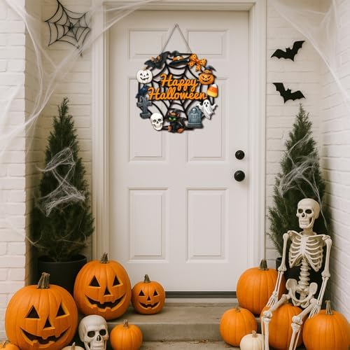 Halloween Wooden Ghost Door Wreath Sign