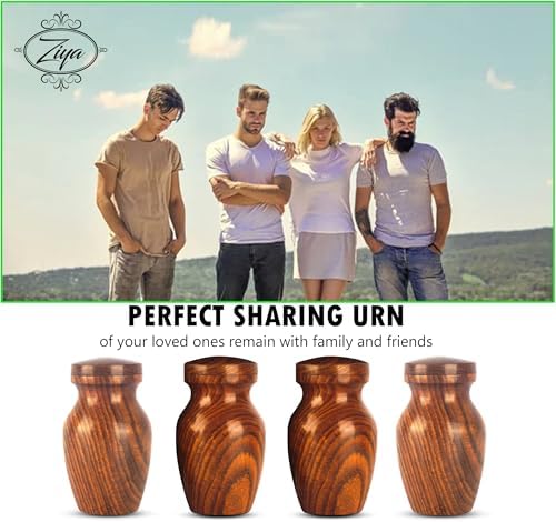 ZIYA Wooden Mini Cremation Urn Set of 4 with Velvet Case