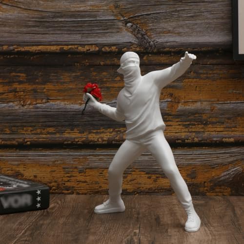 Modern White Flower Thrower Resin Sculpture