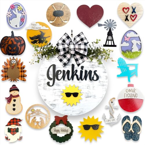 Custom Interchangeable Door Hanger Wreath Welcome Bow Sign 14 Round