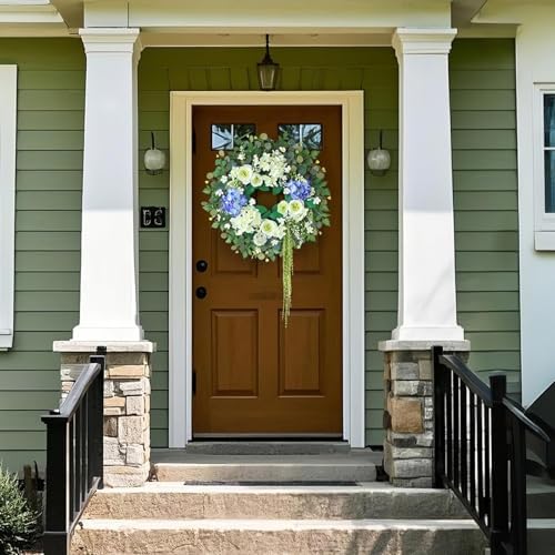 26 Inch Hydrangea Eucalyptus Wreath for Front Door