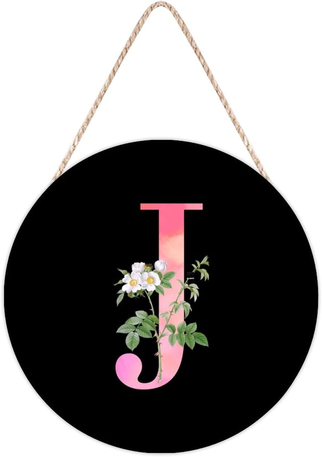 Farmhouse Front Door Hanger with White Flower and Pink Letter J