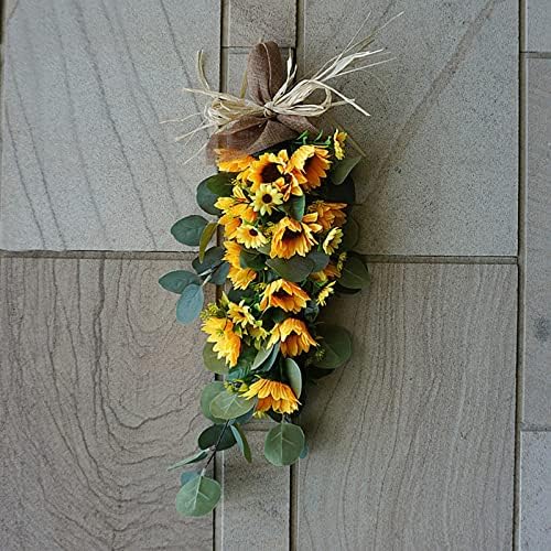 Artificial Sunflower Teardrop Swag for Front Door Decor