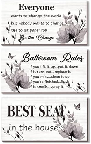 DONFENTHY 3 Pcs Black Wall Art - Rustic Farmhouse Bathroom Rules Signs