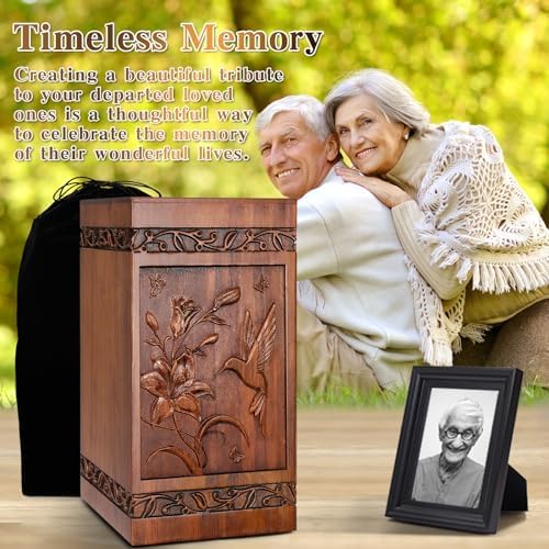 Handcrafted Wooden Cremation Urn with Hummingbird Design