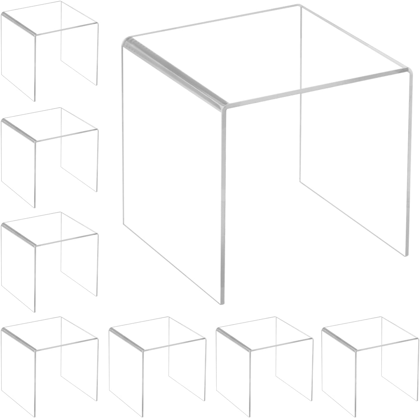 QWORK Clear Acrylic Square Risers 8-Pack 4x4 Display Stands
