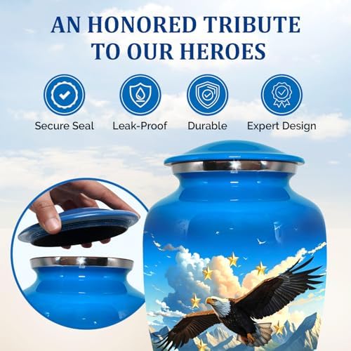 Eagle Flag Cremation Urn for Adult Male - Patriotic Cobalt Blue Large