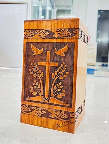 Carved Cross Jesus Book Rosewood Cremation Urn 11x6x6