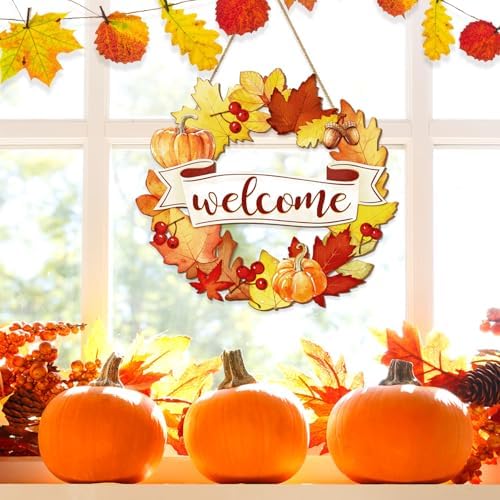 Fall Wood Wreath Front Door Sign Decor