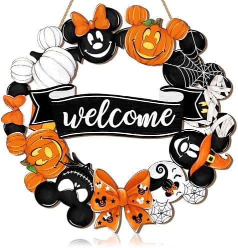 Cute Halloween Mouse Wreath Door Welcome Sign