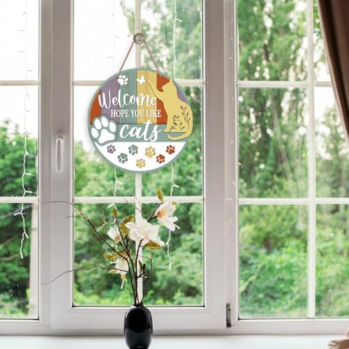 Deroro Welcome Hope You Like Cats Front Door Sign