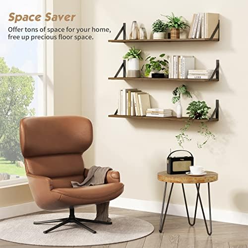 Forbena Floating Book Shelves Wall Set of 3 Rustic Brown