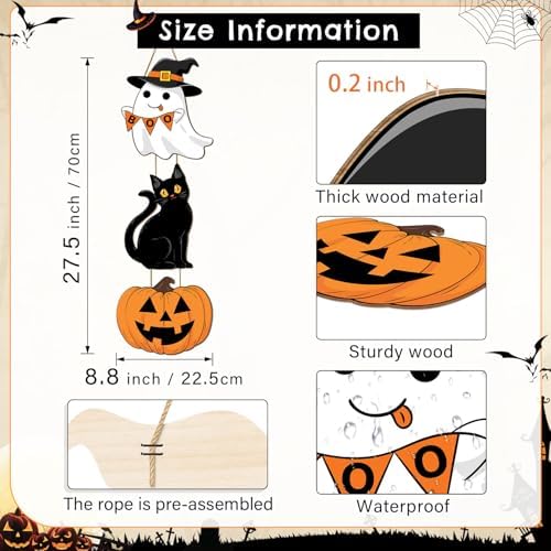 Halloween Decor Wooden Sign with Ghost and Cat