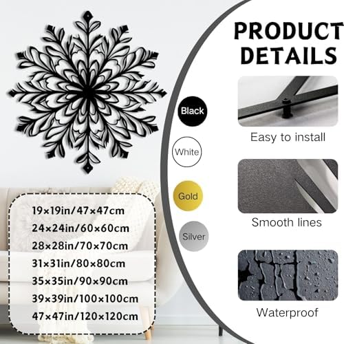 ENJOYOO Snowflake Metal Wall Art Decor 24x24in