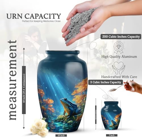Frogs Themed Mini Urn for Human Ashes - 3 Inch Blue