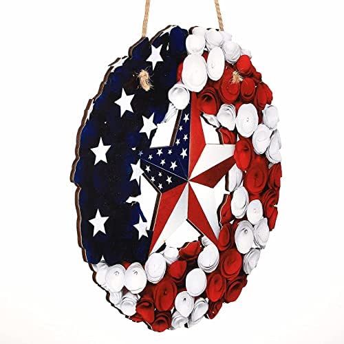 Jetec 4th of July Wooden Patriotic Hanging Sign with Rope