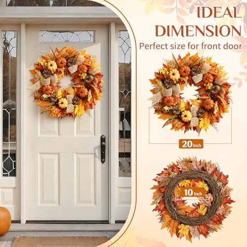 Yastouay 20 Inch Fall Wreath for Front Door