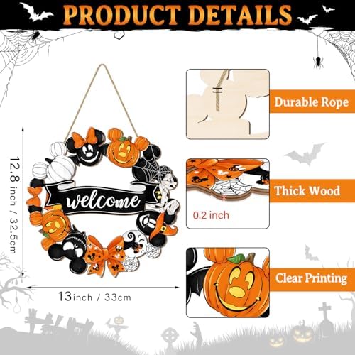 Cute Halloween Mouse Wreath Door Welcome Sign