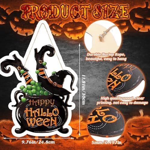 Barydat Halloween Welcome Door Sign Skeleton Pumpkin Wreath Decor