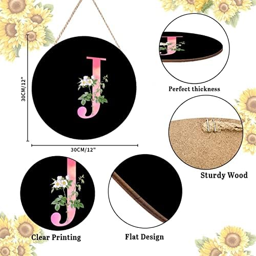 Farmhouse Front Door Hanger with White Flower and Pink Letter J
