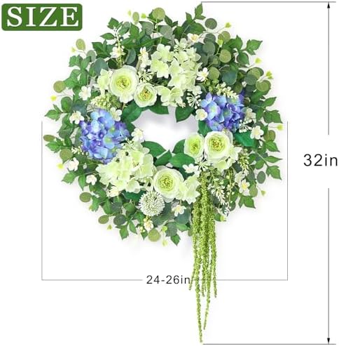26 Inch Hydrangea Eucalyptus Wreath for Front Door