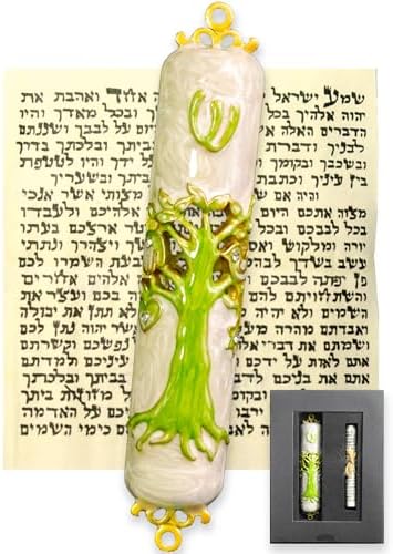 Exquisite Enamel Mezuzah with Scroll and Tree of Life Design