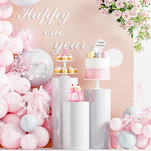 AHUAWA Cylinder Stands 3Pcs White Party Pedestal Decor