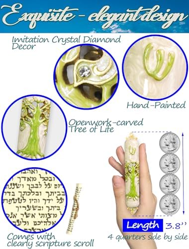 Exquisite Enamel Mezuzah with Scroll and Tree of Life Design