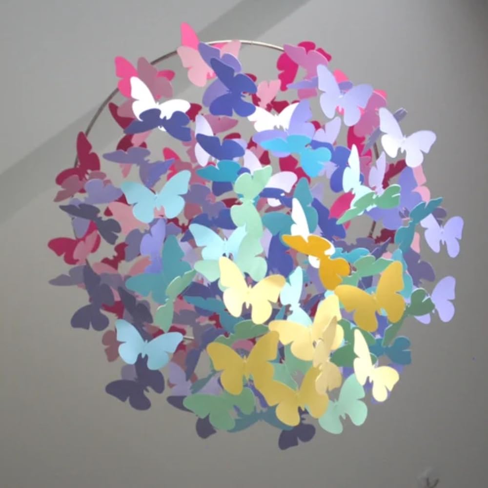 Large Pastel Rainbow Butterfly Mobile Wall Decor