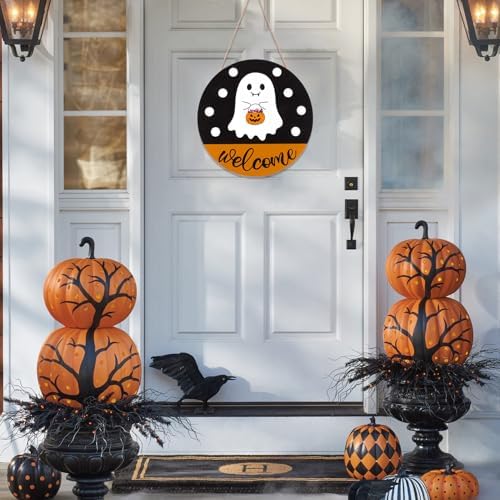 Halloween Door Hanging Ghost Welcome Sign Decor
