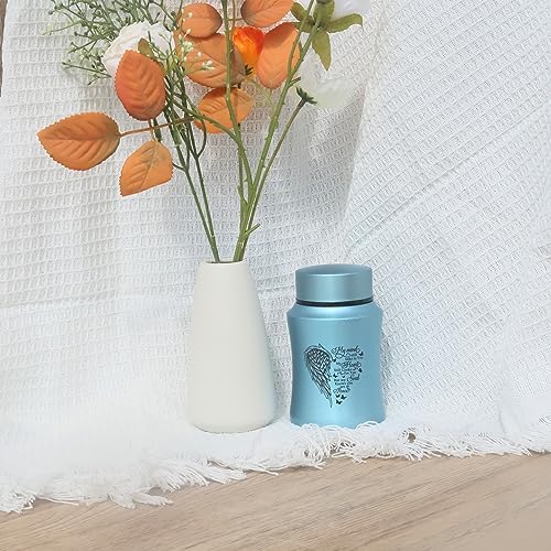 45 Inch Small Urn Stainless Steel Heart Shape Memorial Ashes Container Blue