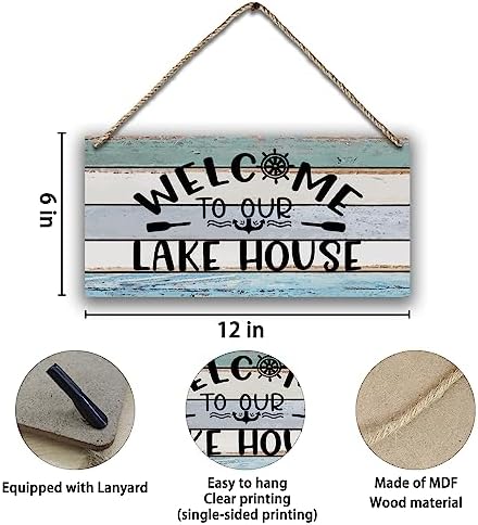 Welcome to Our Lake House Farmhouse Printed Wood Plaque Sign Wall Hanging