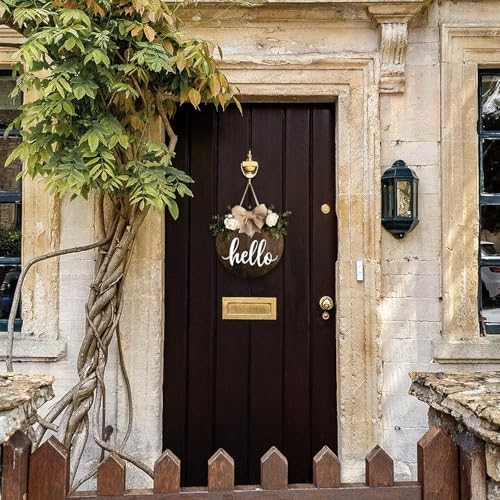 MayAvenue Rustic Round Welcome Sign with Bow and Greenery