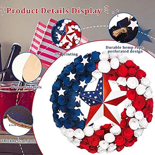 Jetec 4th of July Wooden Patriotic Hanging Sign with Rope