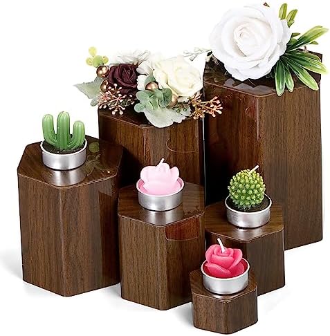 Jetec 12 Pcs Acrylic Hexagonal Jewelry Display Risers Brown