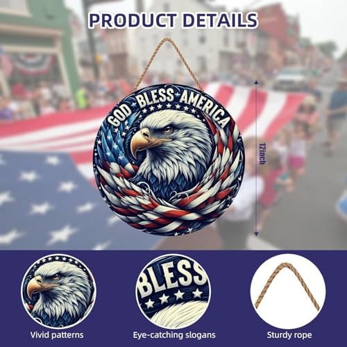4th of July Patriotic Door Sign with Eagle and Flag Design