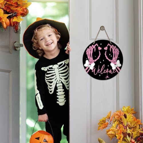 Welcome Halloween Gothic Pink Skeleton Hands Front Door Sign