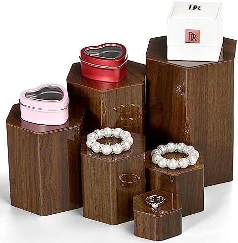 Jetec 12 Pcs Acrylic Hexagonal Jewelry Display Risers Brown