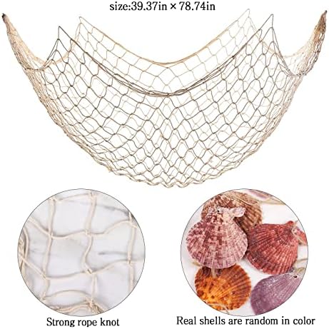 Mediterranean Fishing Net Wall Decor with Shells 79x40 Inch