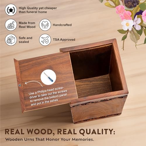 Tree of Life Wooden Cremation Urn Box for Human and Pet Ashes