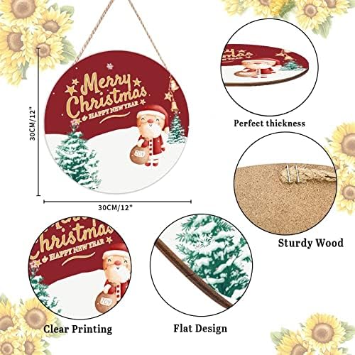 Merry Christmas Wood Door Hanger Decorative Sign 12x12in