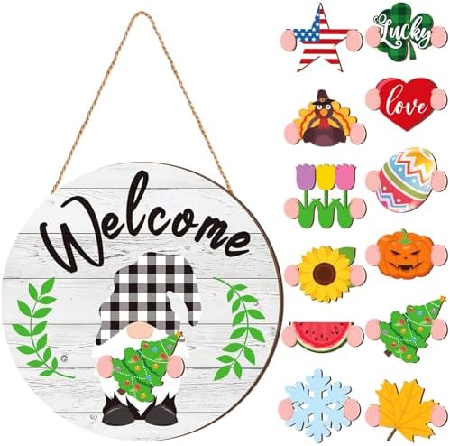 Geetery 12 Inch Decorative Welcome Sign with Interchangeable Holiday Symbols