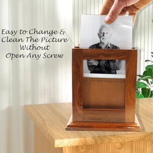 Elegant Medium Rosewood Cremation Urn with Photo Frame