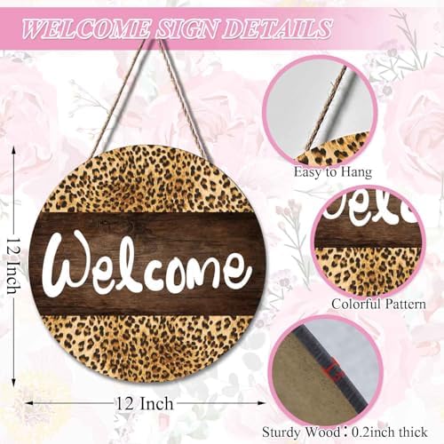Welcome Leopard Wreath Door Sign 12x12 Inch