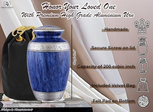 Elegant Blue Cremation Urn for Adult Ashes