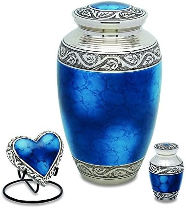 Grecian Blue Cremation Urn Set with Heart and Token