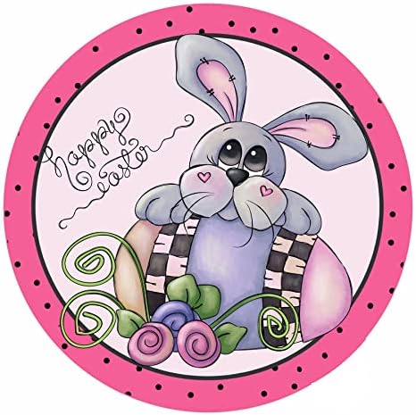 Happy Easter Bunny Rabbit Spring Door Hanger Decor Sign