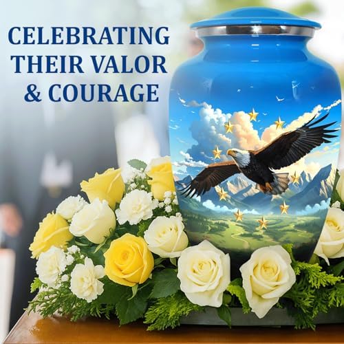 Eagle Flag Cremation Urn for Adult Male - Patriotic Cobalt Blue Large